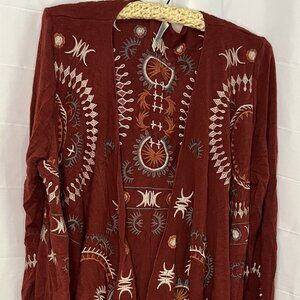 Monoreno burgundy embroidered long sleeve open cardigan Women’s size L